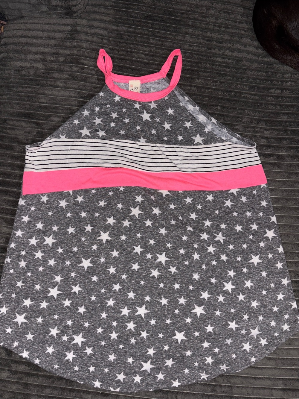 Girls' Grey Star Print Halter Tank with Pink Accent